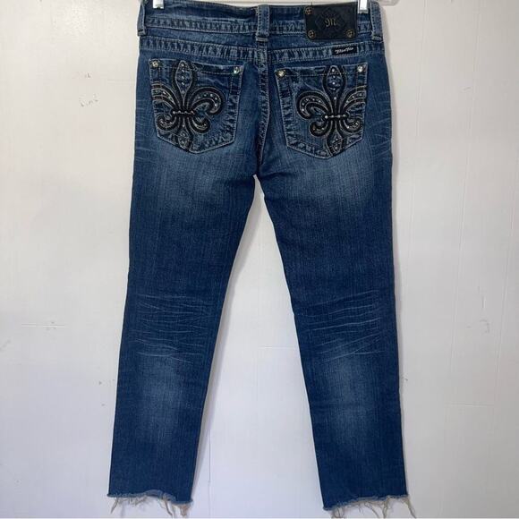 Miss Me Denim - Miss Me Skinny Raw Hem Embroidered Bling Pocket Denim Y2k Moto Jeans Size 27